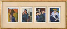 SERIES OF FOUR FEMALE PORTRAITS AFTER MODIGLIANI by Mary Jilla at Ross's Online Art Auctions
