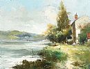 FARMHOUSE BY THE LOUGH by Maurice Canning Wilks ARHA RUA at Ross's Online Art Auctions