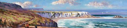 OUT WALKING, NORTH ANTRIM COASTAL PATH by William Cunningham at Ross's Online Art Auctions