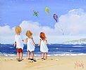 THREE GIRLS FLYING KITES by Michelle Carlin at Ross's Online Art Auctions