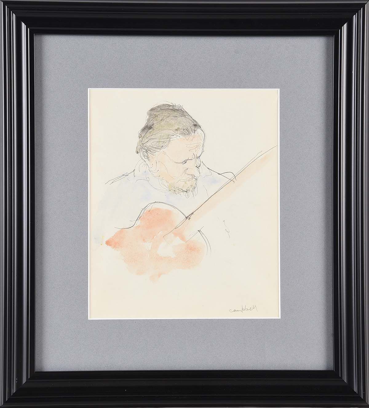 THE GUITAR PLAYER by George Campbell RHA RUA at Ross's Online Art Auctions