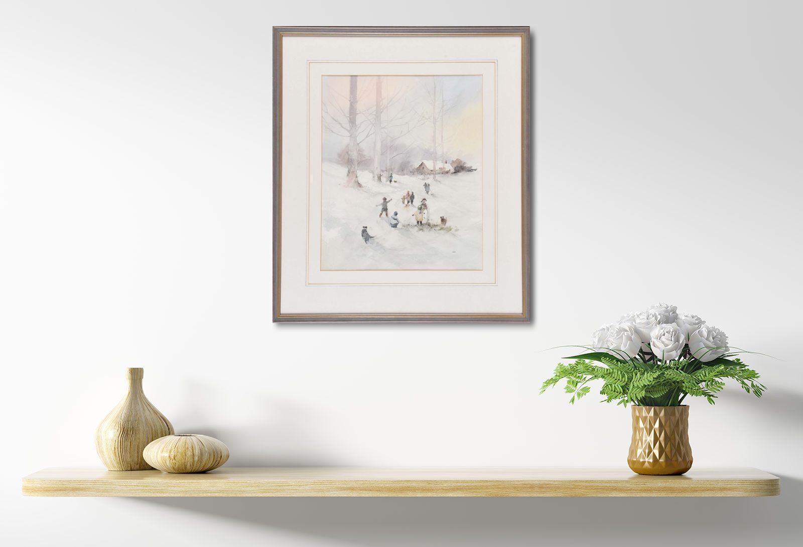 CHILDREN PLAYING IN THE SNOW by Tom Kerr at Ross's Online Art Auctions
