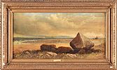 ROCKS ON THE BEACH by James Howard Burgess RHA at Ross's Online Art Auctions