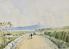 TRAVELLERS ON THE ROAD WITH SCRABO IN THE DISTANCE by George Bennett at Ross's Online Art Auctions