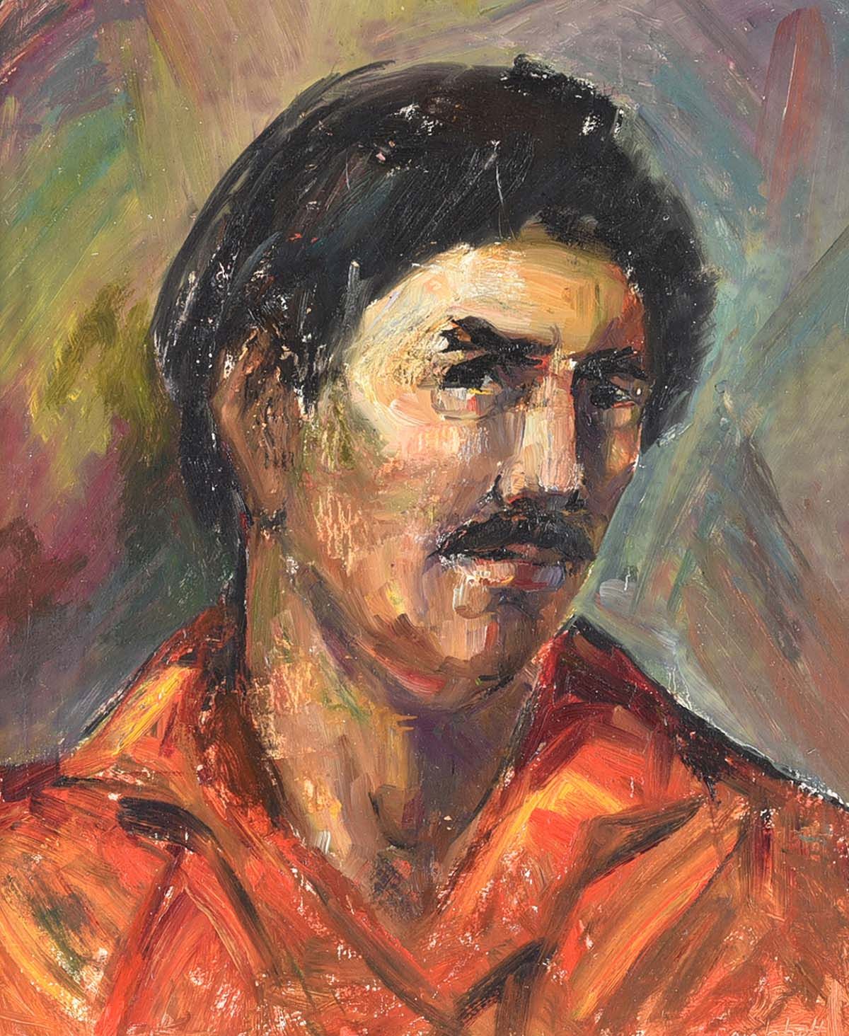 SPANISH MAN IN AN ORANGE SHIRT by George Campbell RHA RUA at Ross's Online Art Auctions