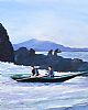 CURRACH MEN COMING ASHORE AT DOWNINGS BEACH by Sean Lorinyenko at Ross's Online Art Auctions