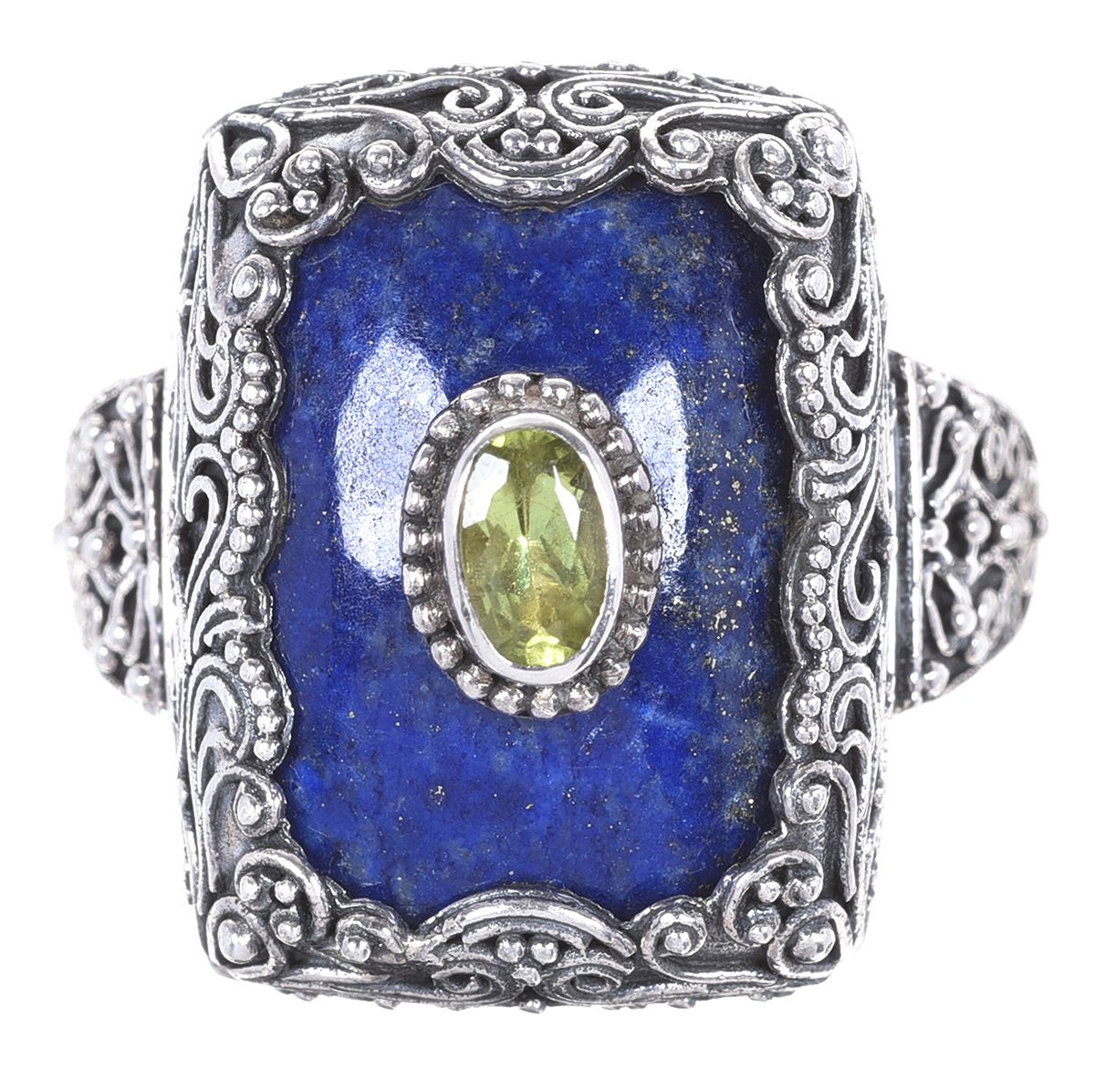 STERLING SILVER LAPIS LAZULI & PERIDOT RING at Ross's Online Art Auctions