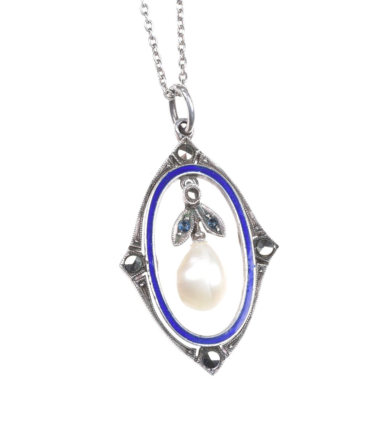 SILVER PEARL & MARCASITE NECKLACE at Ross's Online Art Auctions