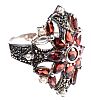 STERLING SILVER GARNET, SEED PEARL & MARCASITE RING at Ross's Online Art Auctions