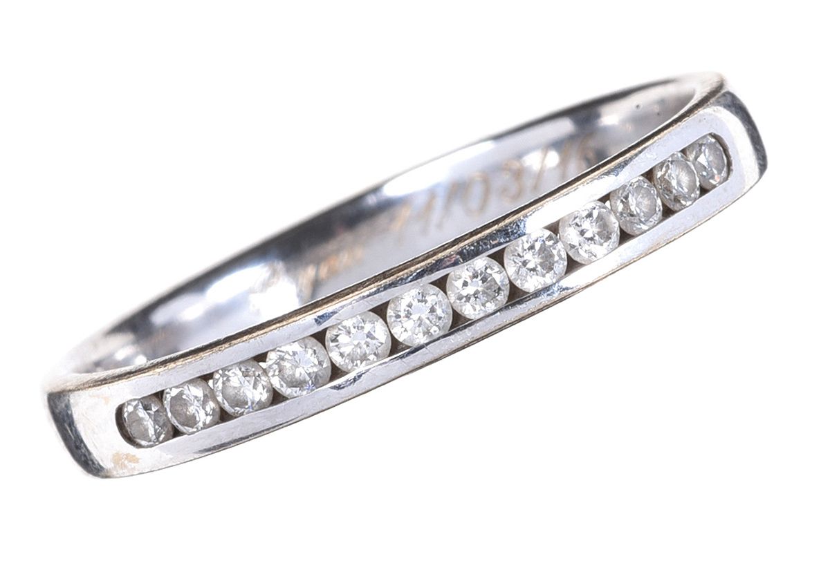 18CT WHITE GOLD DIAMOND HALF ETERNITY BAND at Ross's Online Art Auctions