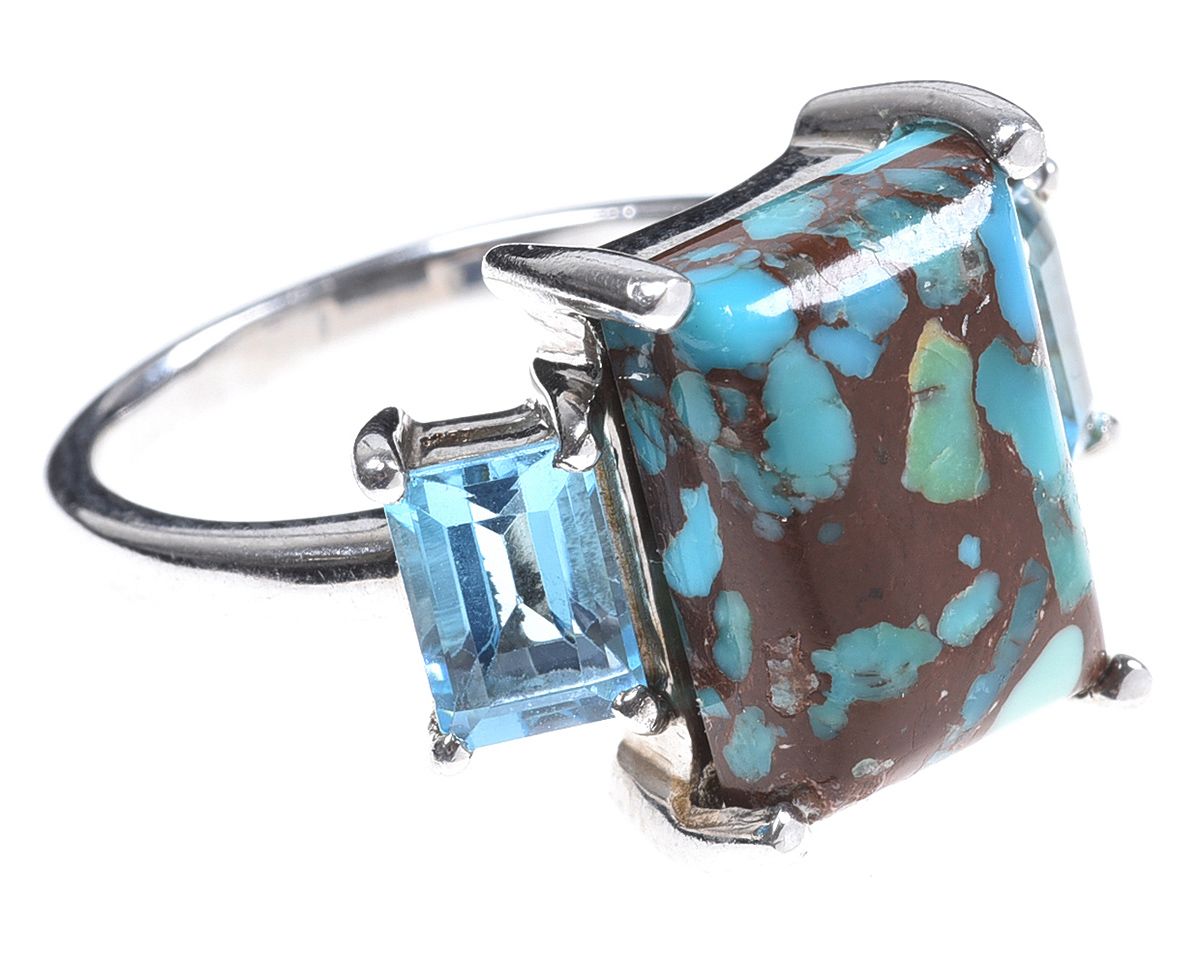 STERLING SILVER TURQUOISE & TOPAZ RING at Ross's Online Art Auctions
