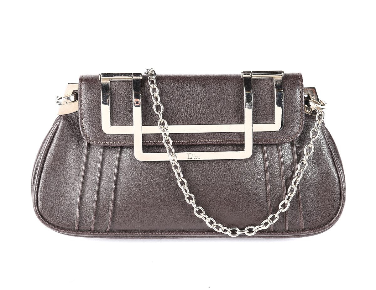 CHRISTIAN DIOR BROWN LEATHER HANDBAG at Ross's Online Art Auctions