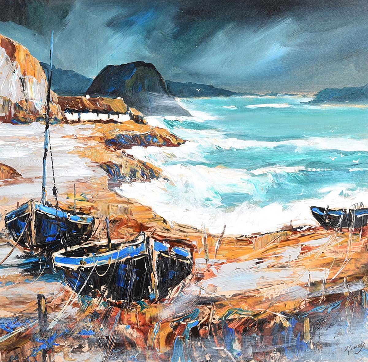 BALLINTOY WATERS, CO.ANTRIM by J.P. Rooney at Ross's Online Art Auctions