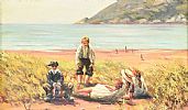 CHILDREN ON THE BEACH by Liam Reilly at Ross's Online Art Auctions