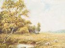 SHEEP GRAZING BY A RIVER by H. Percy at Ross's Online Art Auctions
