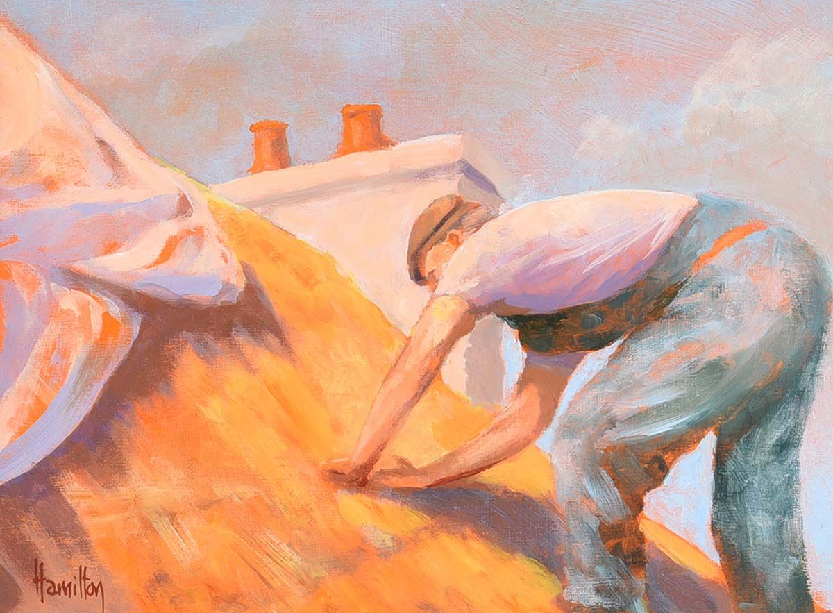 FINE DAY FOR FIXING THE THATCH by Ken Hamilton at Ross's Online Art Auctions