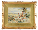 PICKING FLOWERS, MOTHER AND CHILDREN AT A STILE by Vernon Foster at Ross's Online Art Auctions