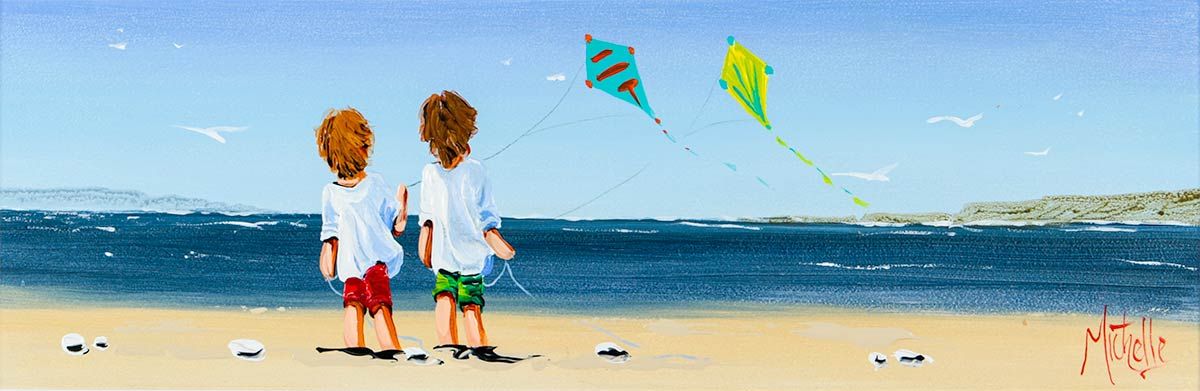 PALS FLYING KITES by Michelle Carlin at Ross's Online Art Auctions