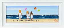 GIRLS WITH BALLONS ON THE BEACH by Michelle Carlin at Ross's Online Art Auctions
