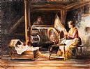 MOTHER AND CHILD BY THE SPINNING WHEEL by Stephen Brown at Ross's Online Art Auctions