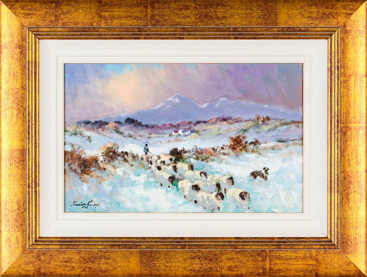 TENDING SHEEP BY THE SNOWCLAD MOURNES by William Cunningham at Ross's Online Art Auctions
