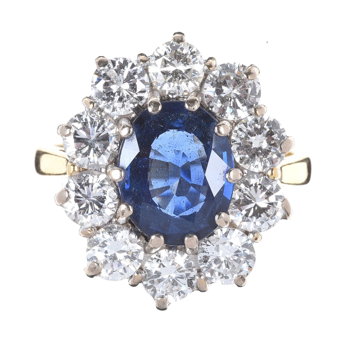 18CT GOLD SAPPHIRE & DIAMOND CLUSTER RING at Ross's Online Art Auctions