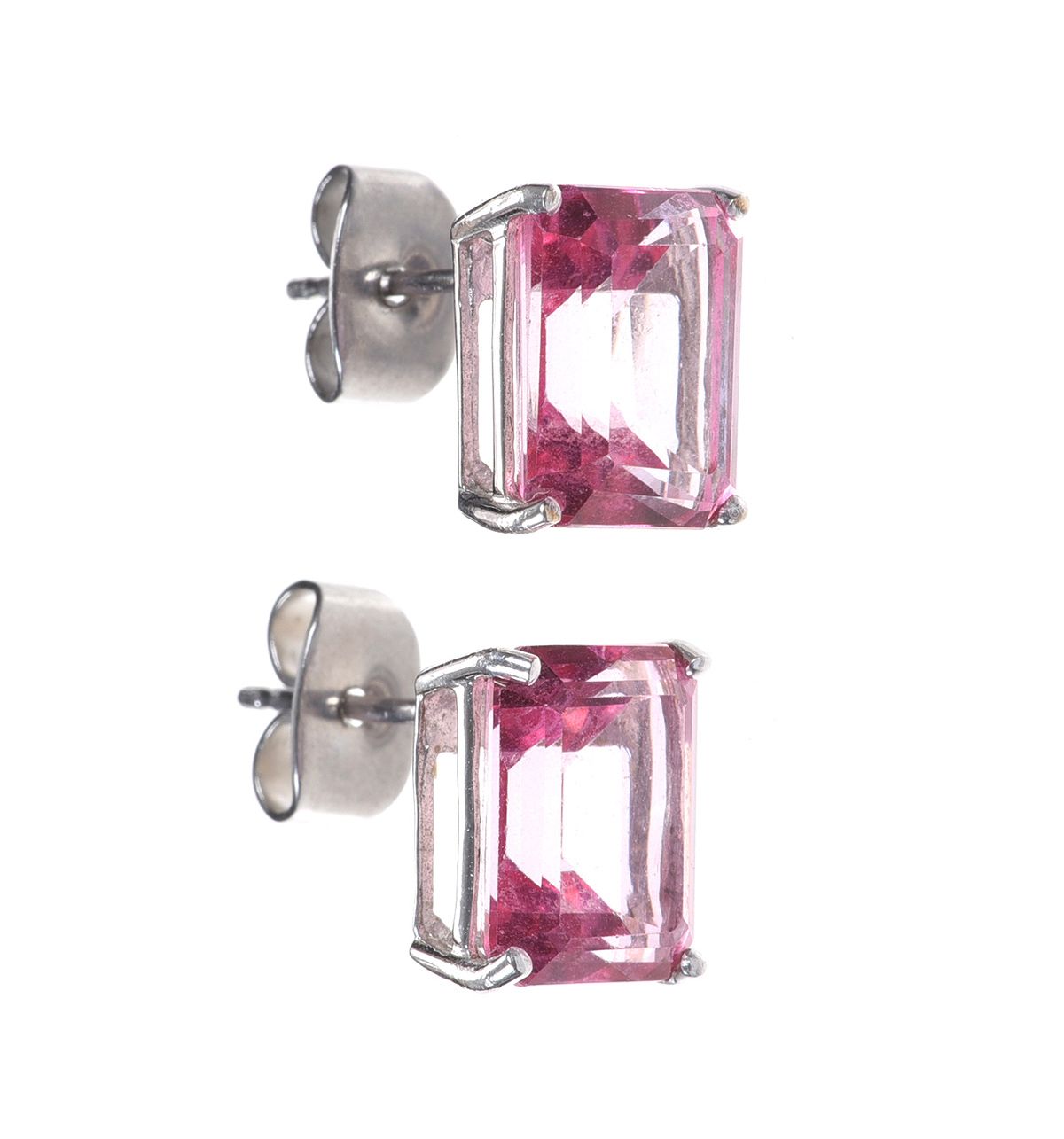 9CT WHITE GOLD PINK SAPPHIRE EARRINGS at Ross's Online Art Auctions