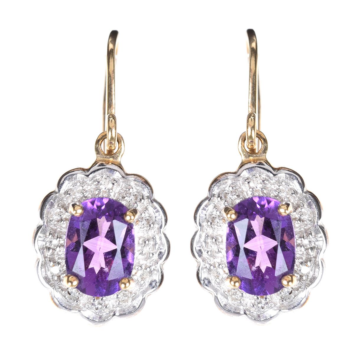 9CT GOLD AMETHYST & DIAMOND EARRINGS at Ross's Online Art Auctions
