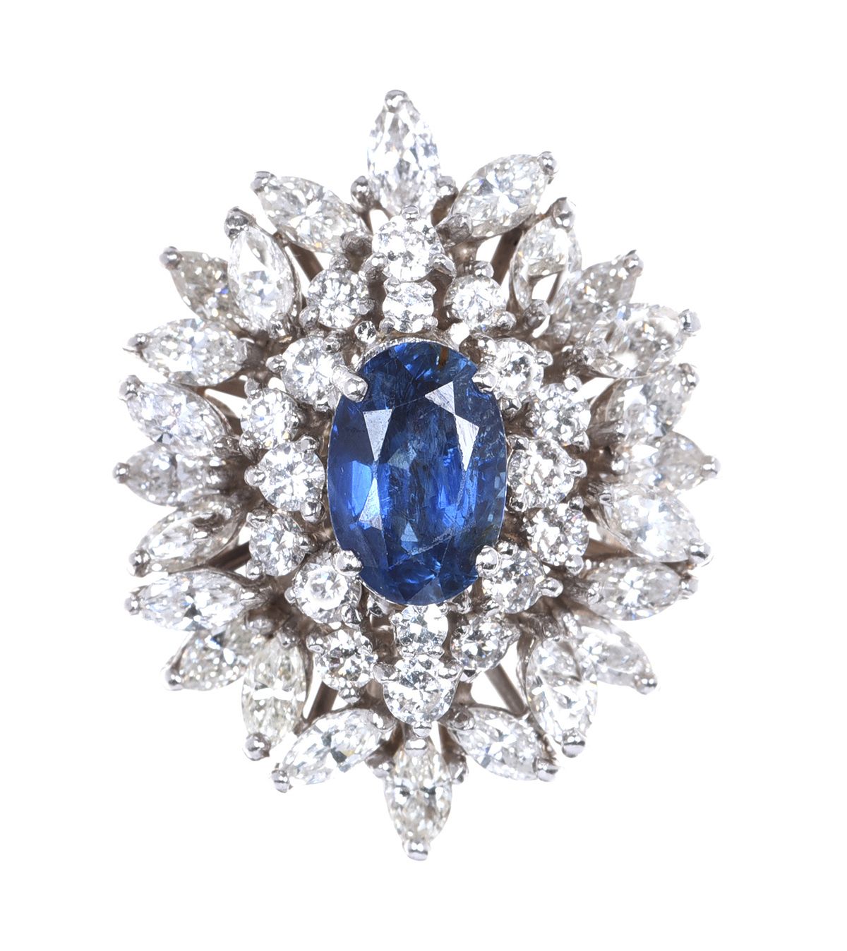 14CT WHITE GOLD SAPPHIRE & DIAMOND COCKTAIL RING at Ross's Online Art Auctions