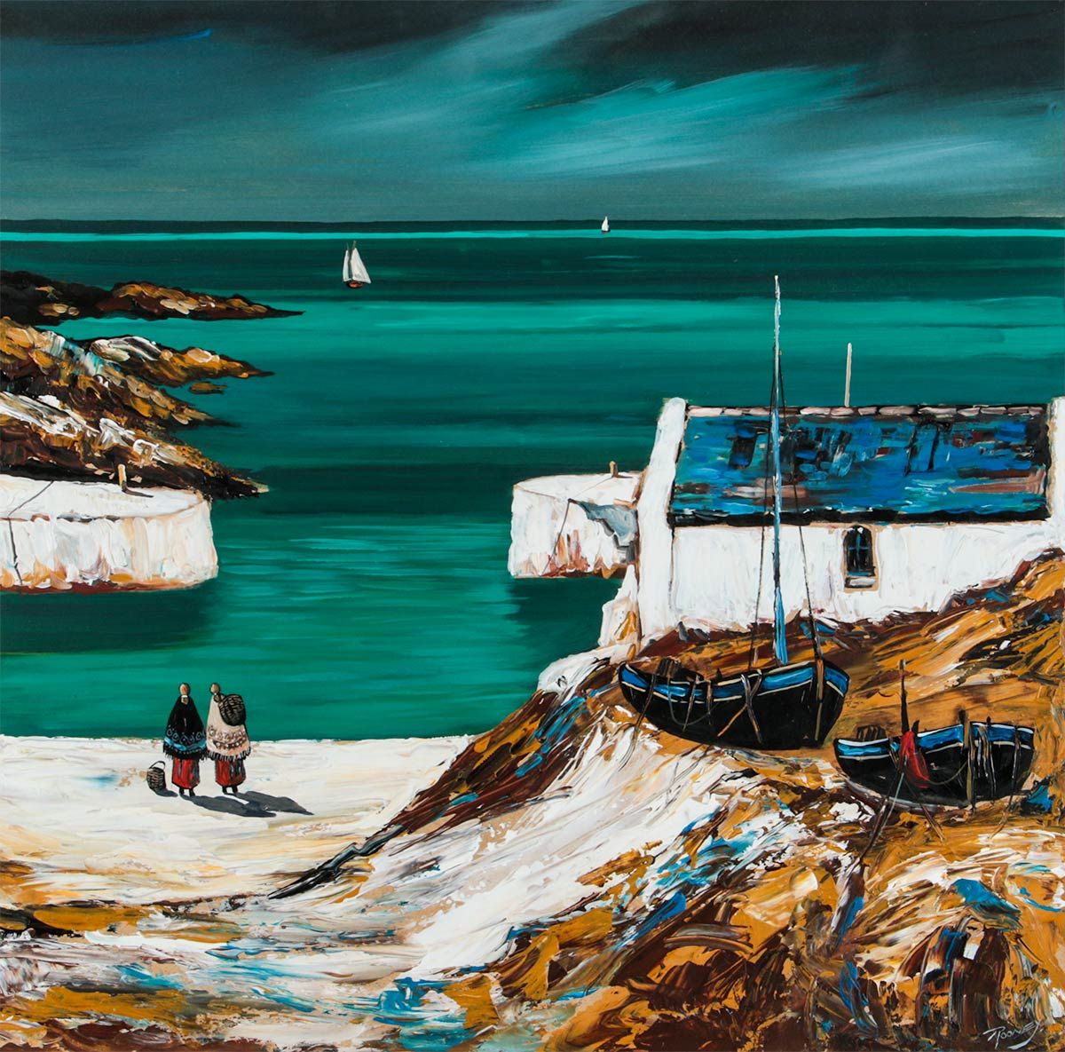 BALLINTOY HARBOUR by J.P. Rooney at Ross's Online Art Auctions