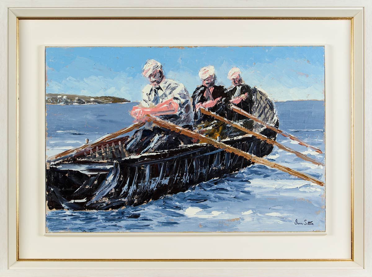 CURRACH MEN, ARAN ISLANDS by Ivan Sutton at Ross's Online Art Auctions