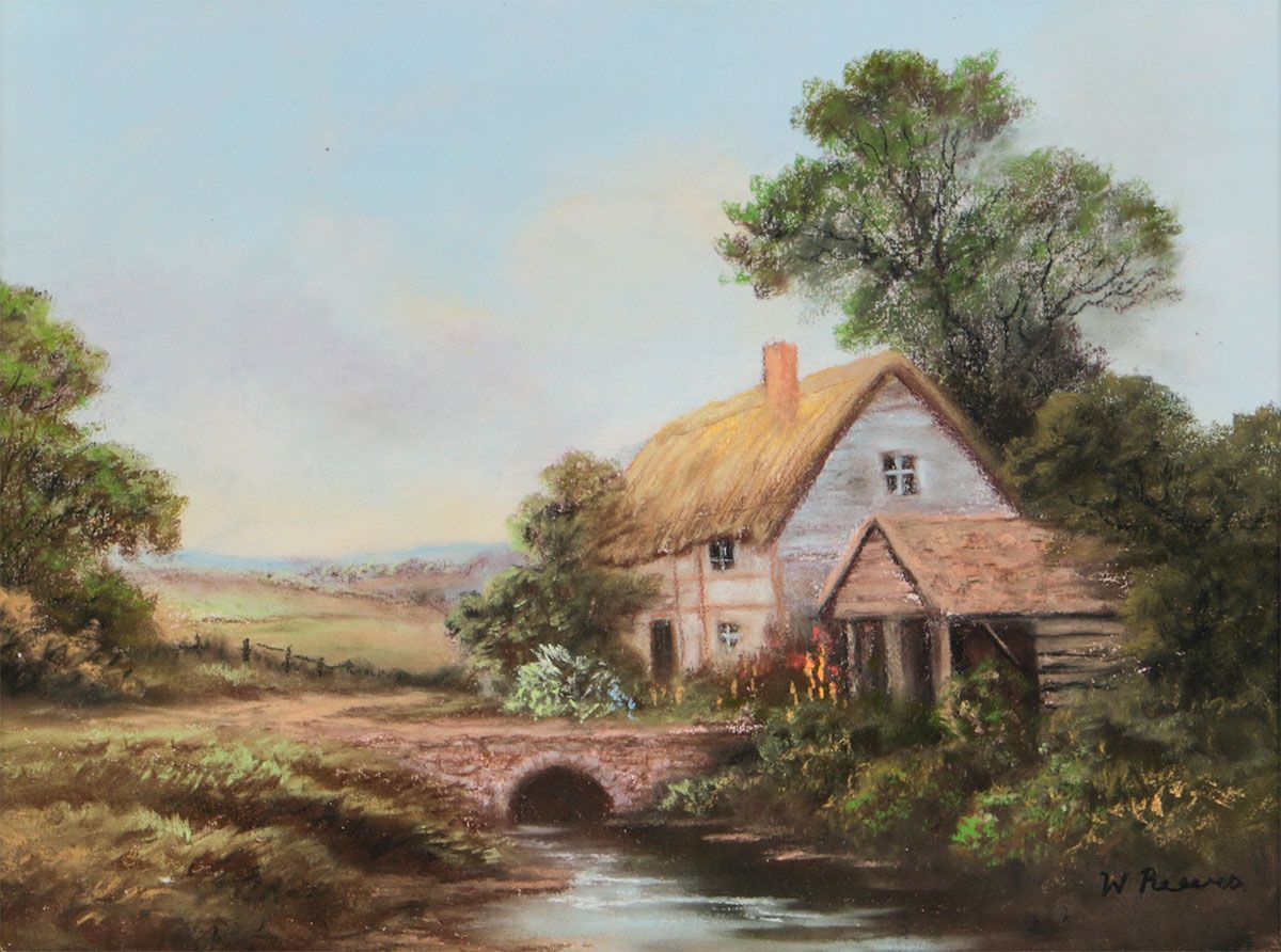 AN ENGLISH COTTAGE BY A STREAM by Wendy Reeves at Ross's Online Art Auctions