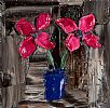 CERISE FLOWERS IN A BLUE VASE by Colin Flack at Ross's Online Art Auctions