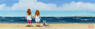 TWO GIRLS & THE PUP AT THE BEACH by Michelle Carlin at Ross's Online Art Auctions