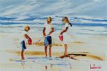 THREE CHILDREN PLAYING ON THE BEACH by Louise Mansfield at Ross's Online Art Auctions