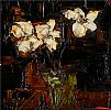 WHITE FLOWERS IN A GREEN VASE by Colin Flack at Ross's Online Art Auctions