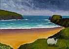 SHEEP AT SILVER BEACH by Sean Loughrey at Ross's Online Art Auctions