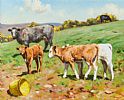THREE CALVES GRAZING by Donal McNaughton at Ross's Online Art Auctions