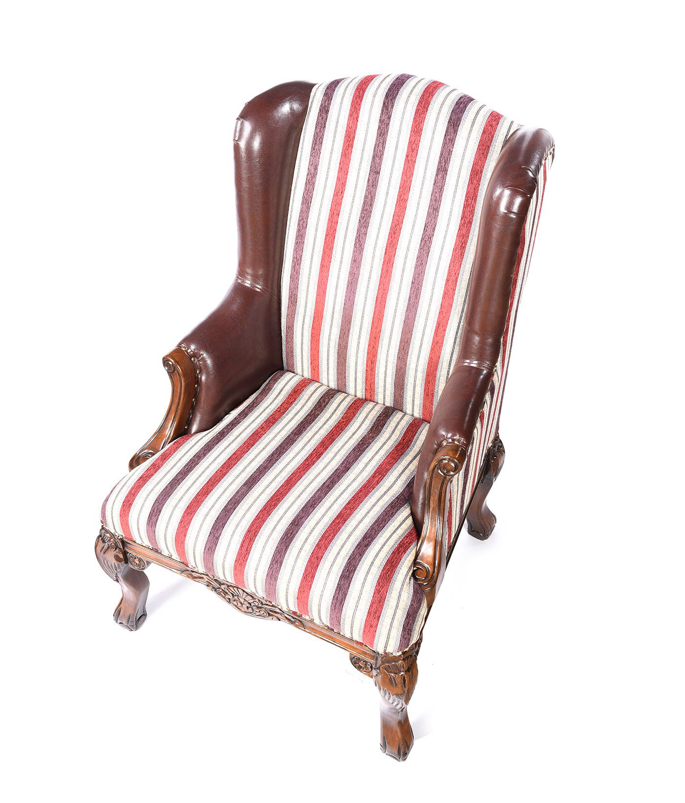 PAIR OF UPHOLSTERED WINGBACK ARMCHAIRS at Ross's Online Art Auctions