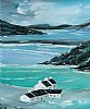 TRA NA ROSSAN'S COTTAGES, AQUA BLUE COASTAL VIEW by Sean Lorinyenko at Ross's Online Art Auctions