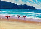 SURFERS ON KEEL STRAND, ACHILL ISLAND by Sean Loughrey at Ross's Online Art Auctions
