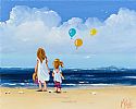 TWO GIRLS WITH BALLOONS ON THE BEACH by Michelle Carlin at Ross's Online Art Auctions