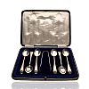 SET OF SIX CASED SILVER SPOONS & SUGAR TONGS at Ross's Online Art Auctions