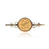 9CT GOLD MOUNTED HALF SOVEREIGN BAR BROOCH at Ross's Online Art Auctions