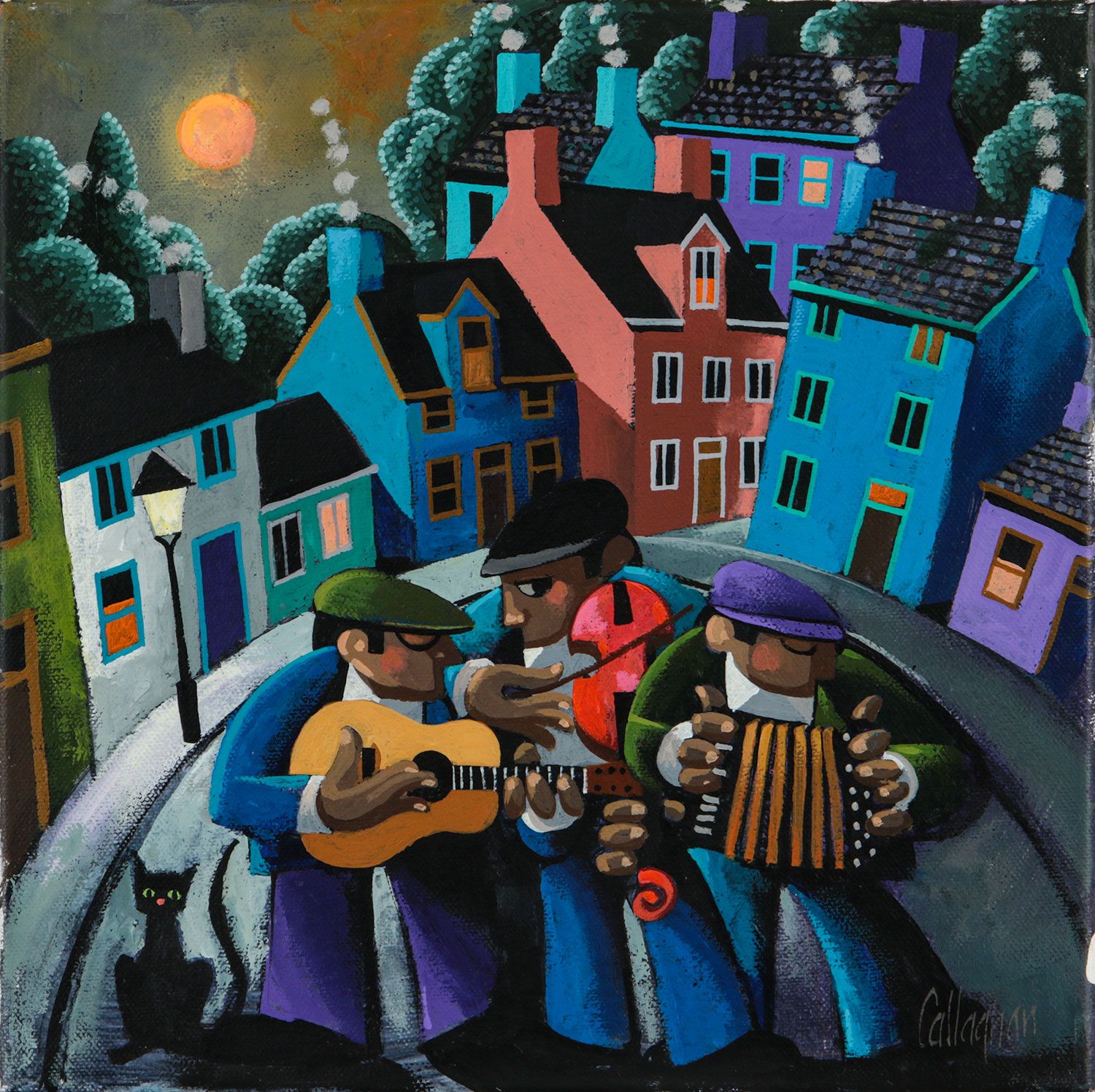 SUNSET STREET MUSIC by George Callaghan at Ross's Online Art Auctions