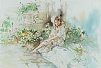 SEATED GIRL BY THE FLOWERS by Gordon King at Ross's Online Art Auctions