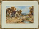 DRIVING SHEEP OVER THE BRIDGE by Robert Thornton Wilding at Ross's Online Art Auctions