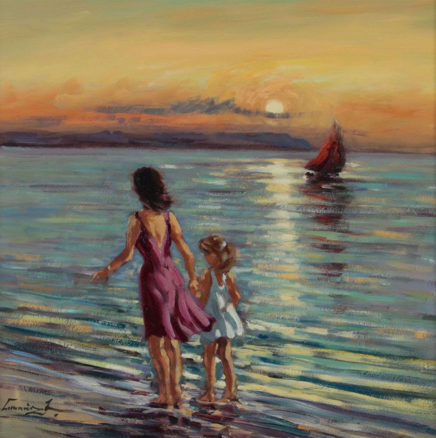 MOTHER AND DAUGHTER AT PORTSTEWART by William Cunningham at Ross's Online Art Auctions