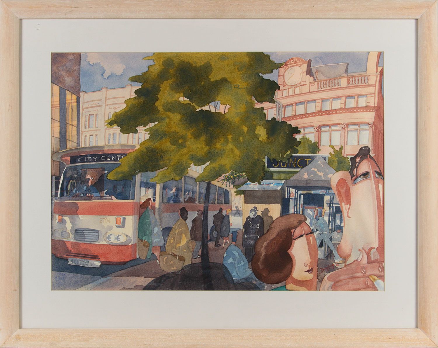 AT THE BUS STOP, CASTLE PLACE , BELAFAST by Dan Dowling at Ross's Online Art Auctions