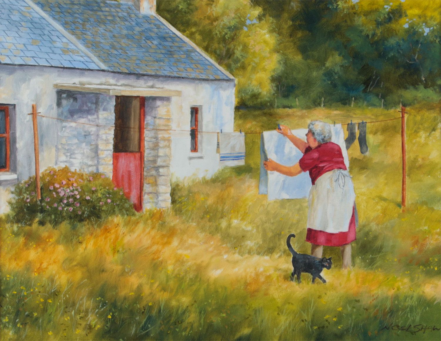 THE WASHING LINE by Noel Shaw at Ross's Online Art Auctions